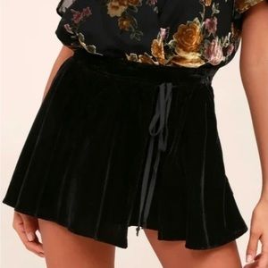 Free People dance the night away solid black velvet wrap mini skort